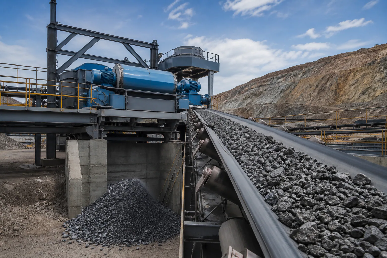 Mineral processing conveyor carrying crushed ore